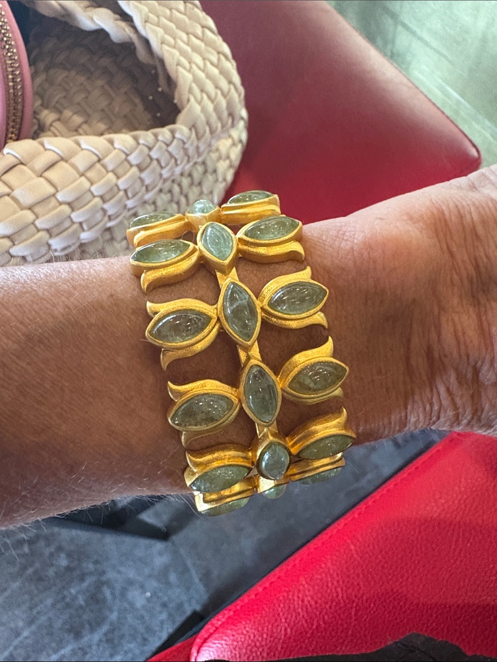 Gold-Tone Bracelet with Green Strawberry Quartz Stones - Women's Jewelry